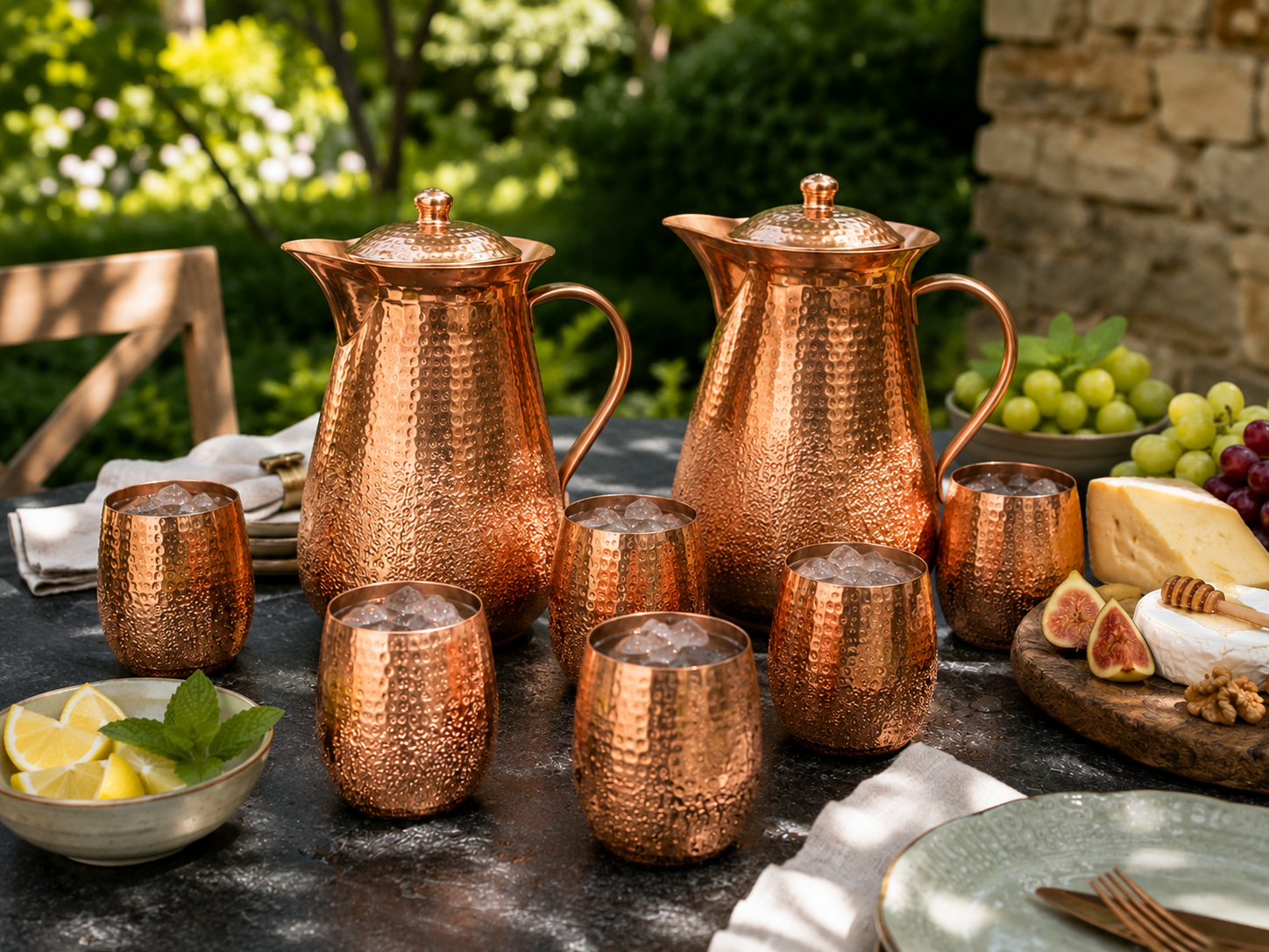 Alerra™ 70 Oz Solid Copper Hammered Pitcher Set