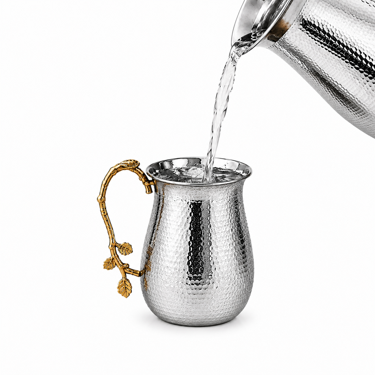 Alerra® 50 Oz Hammered Stainless Steel Pitcher Set (Gilded Vine Edition)