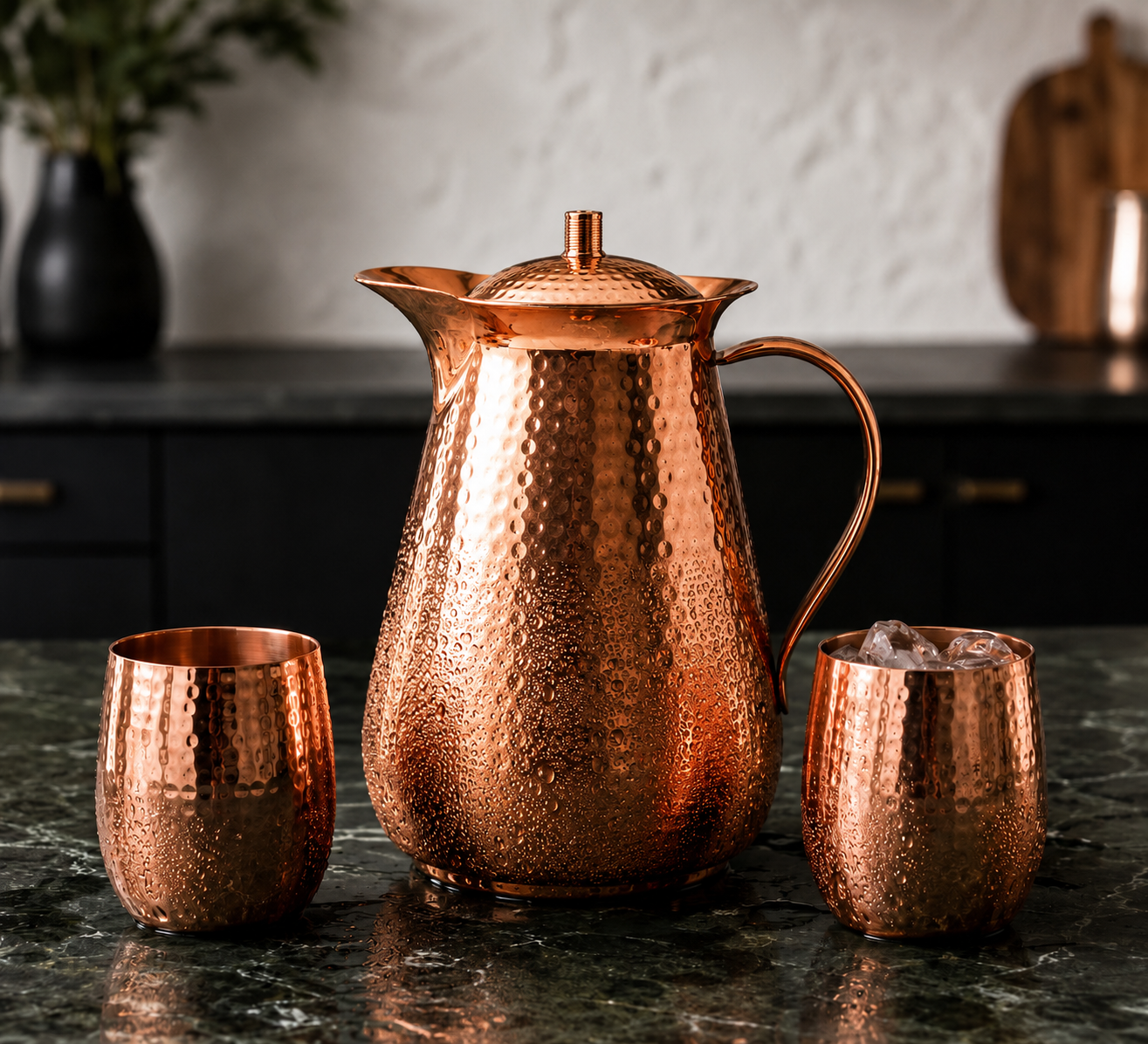 Alerra™ 70 Oz Solid Copper Hammered Pitcher Set