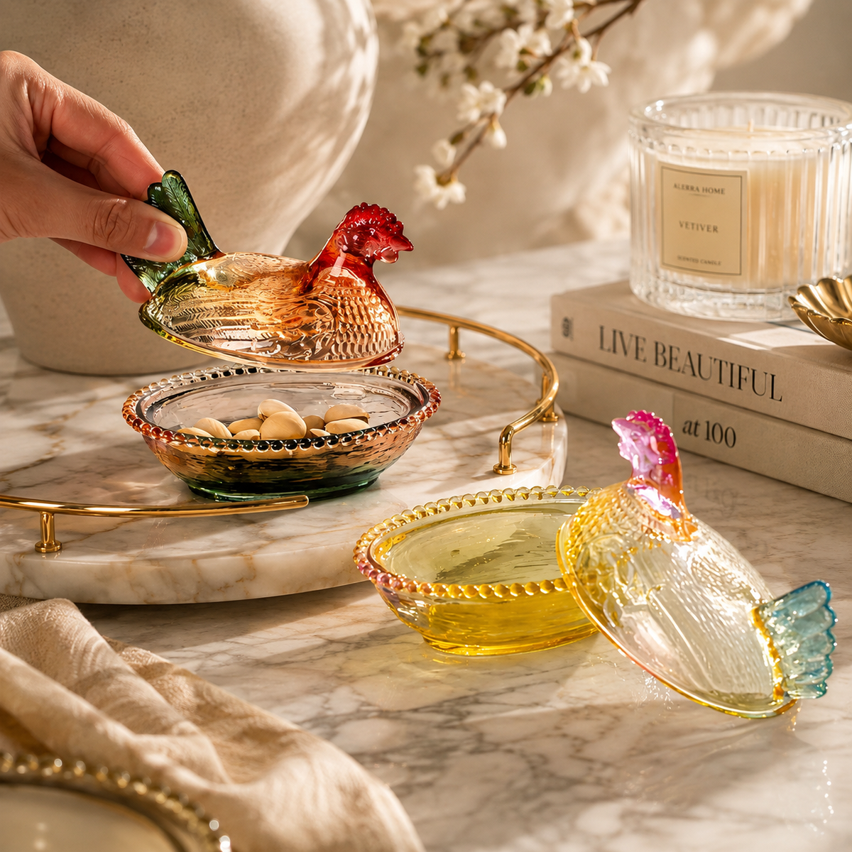 Alerra® Vintage Hen on Nest Glass Dish