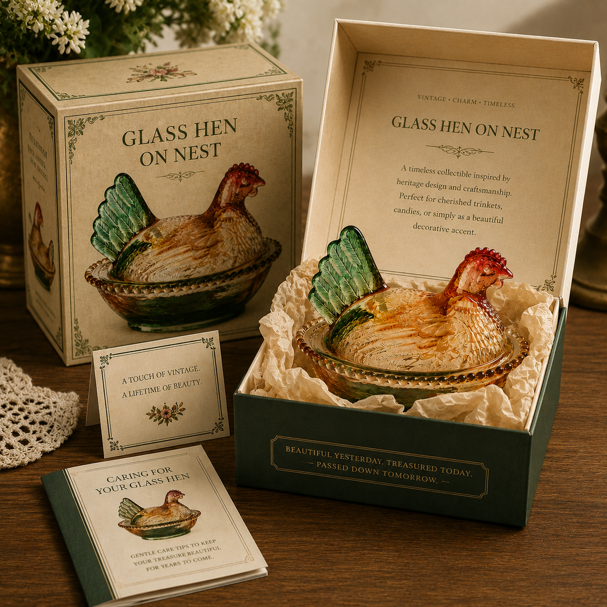 Alerra® Vintage Hen on Nest Glass Dish