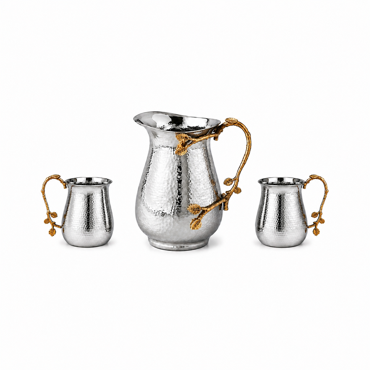 Alerra® 50 Oz Hammered Stainless Steel Pitcher Set (Gilded Vine Edition)