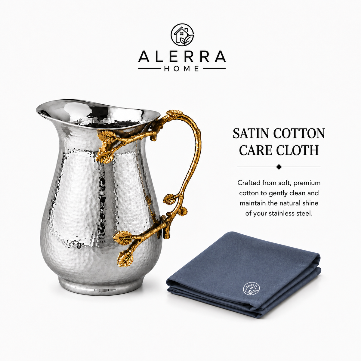 Alerra® 50 Oz Hammered Stainless Steel Pitcher Set (Gilded Vine Edition)